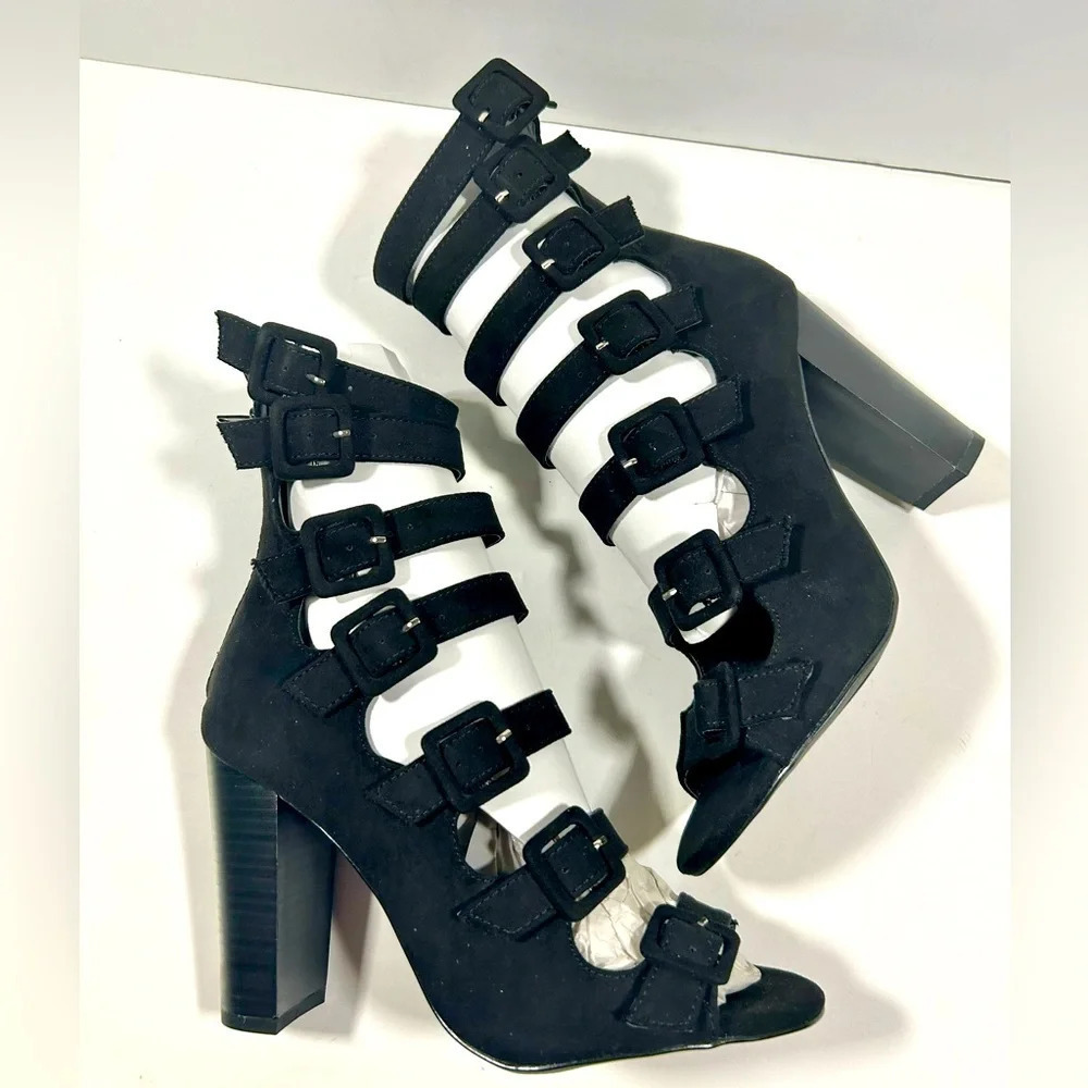 NIB!Olivia Jorgensen "Murray" 7 Buckles - Back Zipper - Pee a Boo Toe - Size 9 - Picture 3 of 14